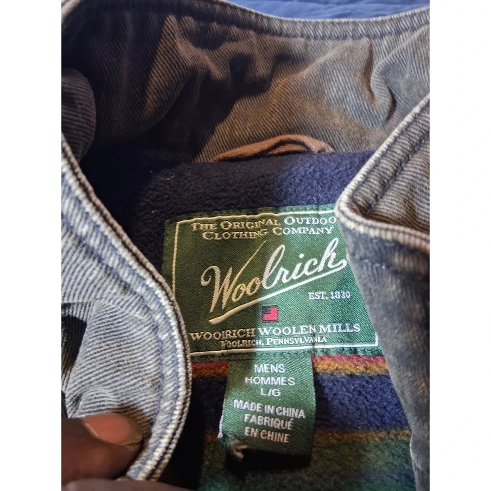 Vintage Woolrich Canvas Vest Brown Aztec Fleece‎ Blanket Lined Heavy Men's Large